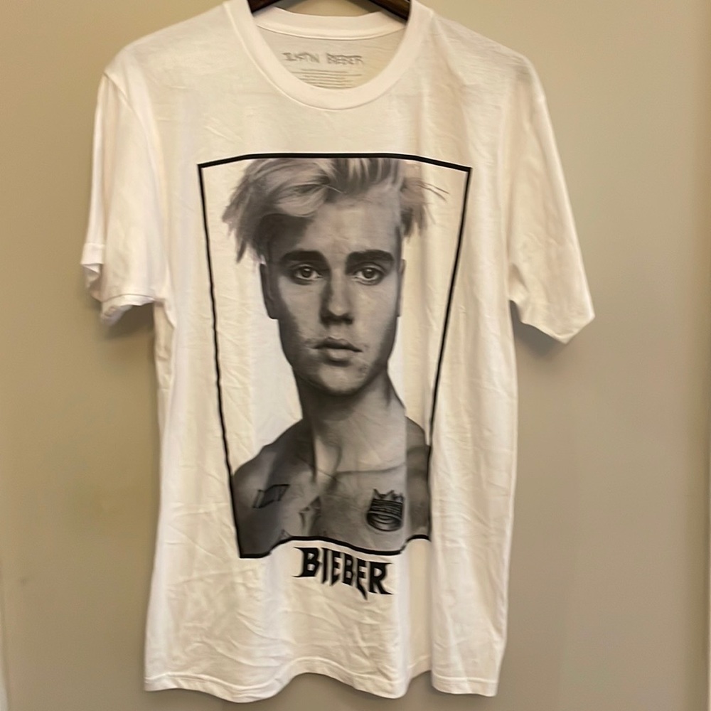Justin Bieber Headshot Sorry Concert white T-shirt/size L/NWOT